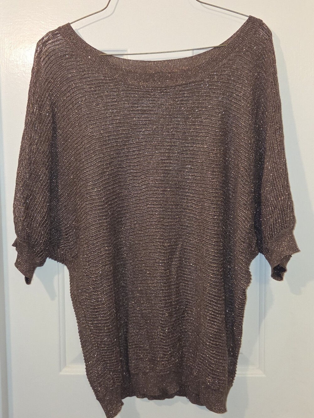 Metallic Brown Shimmering Dolman Open Sheer Knit Top.  Women's Size L.